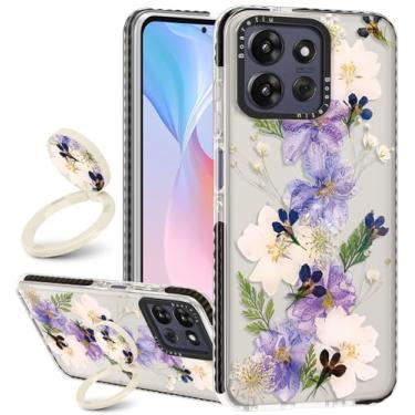 Imagem de Boaretiu Capa para Motorola Moto G Power/Play 2025 - com suporte fofo Kawaii Fashion 360° giratório suporte de anel com suporte de cavalo para mulheres meninas meninos adolescentes feminino capa para