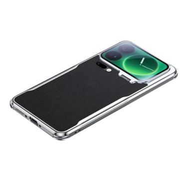 Imagem de LYJSMGZ Capa à prova de choque para Xiaomi 17 Pro Max/17 Pro/17, armação de lente de metal, suporte de quatro cantos, capa de proteção sísmica galvanizada, capa de couro vegano, preta, 17 Pro Max