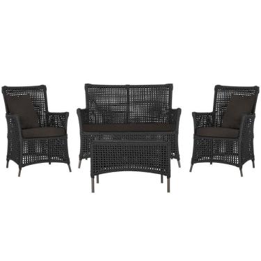 Imagem de Jogo Sofá 2 Poltronas E Mesa Igapó Marrom E9 Trama Original Preto