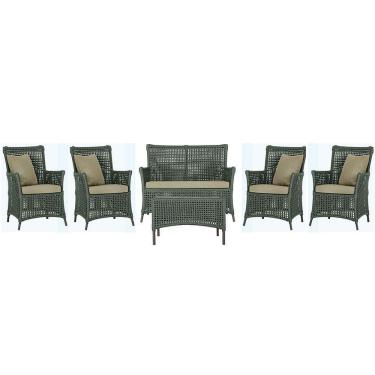 Imagem de Jogo Sofá 4 Poltronas E Mesa Igapó Marrom E7 Trama Original Verde