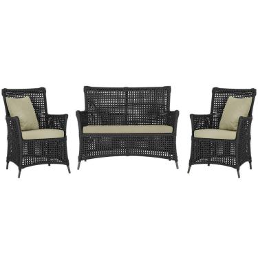 Imagem de Jogo Sofá E 2 Poltronas Igapó Alumínio Marrom E7 Trama Preto