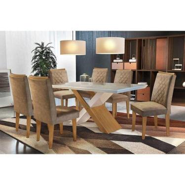 Imagem de Kit Mesa Tampo Vidro 180cm Canto Reto + 6 Cadeiras Imbuia Chocolate