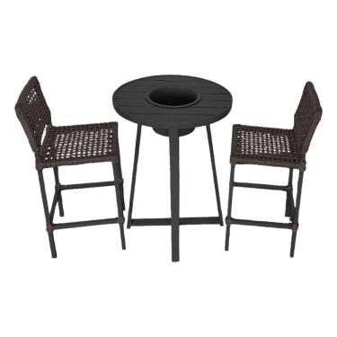 Imagem de Conjunto Bistrô Champanheira Tampo Ripado E 2 Banquetas França Corda Náutica Marrom - Cor: Marrom