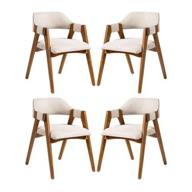 Imagem de Kit 4 Cadeiras De Jantar Lua Estofada Em Madeira Maciça Imbuia Linho Bege L60 Rmi Imbuia