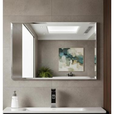 Imagem de Espelho Bisotê 80x60cm Retangular Vidro 4mm + Kit Instalação Espelho G