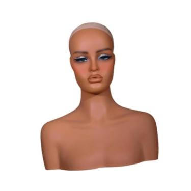 Imagem de harayaa Cabeça de manequim feminina, cabeça de manequim com ombro multiuso para exibição de perucas, estilo de fabricação de perucas