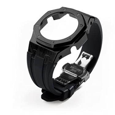 Imagem de Neuupesen Kit de modificação G2100 5ª geração de aço inoxidável caixa de relógio pulseira de metal para substituição de acessórios de relógio Gshock GA-2100/GA-2110 (AP-GA2100, conjunto preto completo)