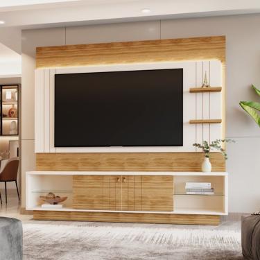 Imagem de Estante Painel Home Para Tv 65" Guaiba Pérola Metaliz/amêndoa- Mabe Magazine