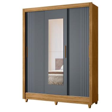 Imagem de Guarda Roupa Bolivia 3 Portas De Correr Freijo Com Cinza Fosco Com Espelho - Moval