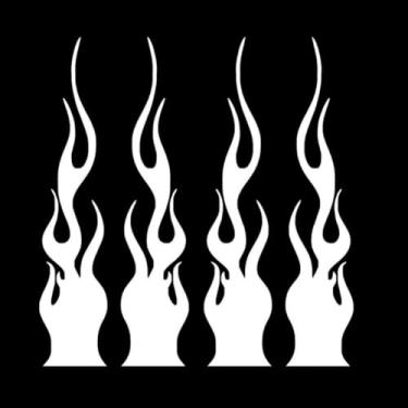 Imagem de Pacote com 4 adesivos de vinil refletivo de chamas de 15 cm/15 cm para pista de carro, veículo, motocicleta, skate, laptop, decoração DIY (branco)