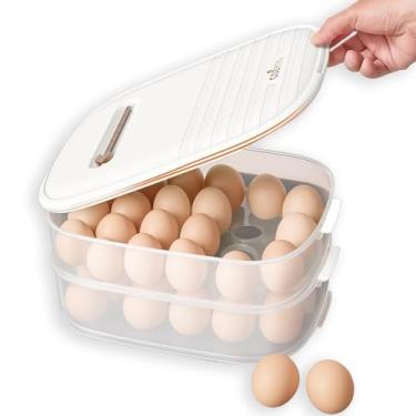 Imagem de COZYTO Suporte de ovo premium de 2 camadas para geladeira – Bandeja empilhável de armazenamento de ovos com tampa deslizante de data | comporta 44 ovos | Livre de BPA, durável e economiza espaço