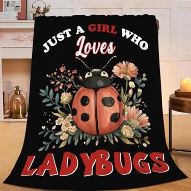 Imagem de Flintis Just A Girl Who Loves Ladybugs Cobertor Decoração Joaninha Cobertor Presentes para Meninas Meninos Amantes Super Quente Macio Pelúcia Leve Lã Flanela Cobertores de Cama para Crianças Adultos