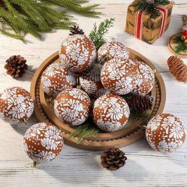 Imagem de Poen 12 peças de enfeites de Natal mexicanos de 8,15 cm de barro, enfeites mexicanos Talavera, decoração de árvore de Natal, bola de plástico, à prova de estilhaçamento, decoração de festa de Natal