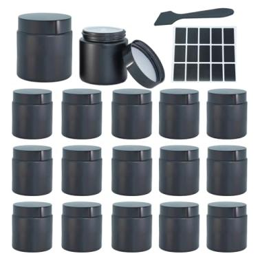 Imagem de Lustervial Frascos pequenos de vidro de 118 ml com tampas, embalagem com 16 recipientes de loção, recipientes de cosméticos, pequenos frascos de viagem para cremes com mini colher, etiqueta preta