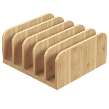 Imagem de Rack organizador de arquivos de mesa de madeira portátil, suporte de armazenamento de documentos e livros com 5 compartimentos, prateleira divisória de madeira compacta de 6,4 x 6 x 7,6 cm para casa