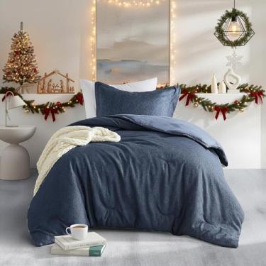 Imagem de Regency Heights Conjunto de edredom solteiro/solteiro, GG, leve, azul marinho, macio, para todas as estações, 2 peças, estampa de cambraia sólida, edredom e fronhas