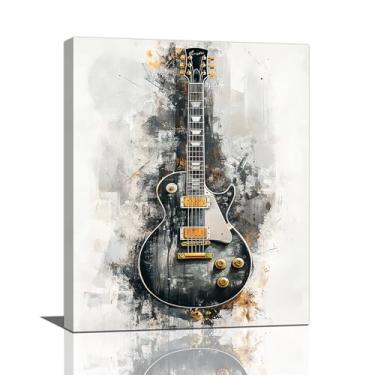 Imagem de Olivine Arte de parede musical, imagens de guitarra, decoração de parede, pintura de instrumentos musicais, preto e branco, impressão em tela de rock, arte emoldurada para quarto, banheiro, sala de