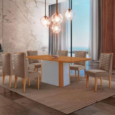 Imagem de Mesa De Jantar Isadora 180cm Tampo Mdf Laminado Veludo Capuccino Off White