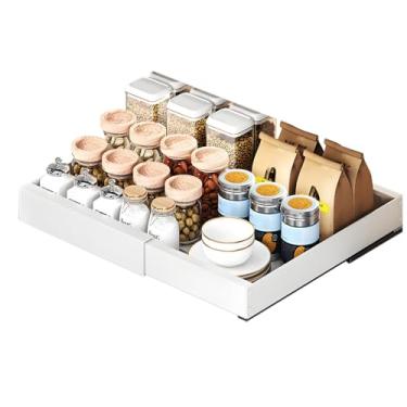 Imagem de Mnftive 1 organizador expansível de panelas e frigideiras sob o armário, 3 trilhos deslizantes, gavetas deslizantes, prateleiras adesivas, largura ajustável