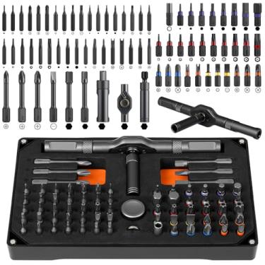 Imagem de Conjunto de chaves de fenda catraca, conjunto de chaves de fenda magnética 74 em 1 com chave Allen removível, brocas de aço S2, kit de ferramentas de reparo compacto portátil para móveis, computador