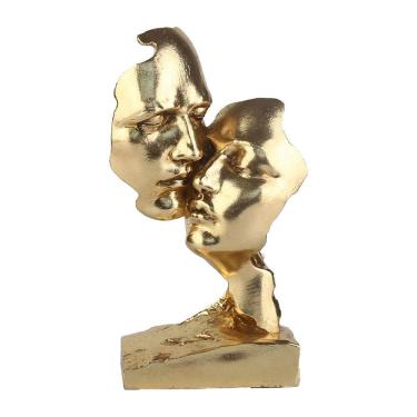 Imagem de Escultura abstrata de casal enfrenta resina dourada 20,5 cm