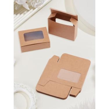 Imagem de 10 caixas de envio de papel de embrulho marrom, caixas dobráveis para envio com janela de PVC, caixa de presente pequena retangular marrom para exibição de joias de presente de aniversário, 7 x 9,5 x