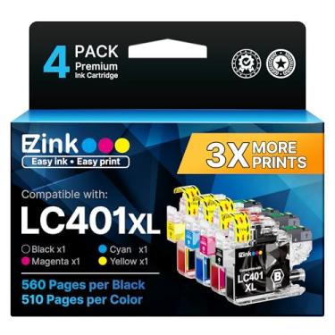 Imagem de E-Z Ink Cartucho de tinta de substituição LC401XL compatível com Brother LC401 XL LC401XL LC 401 de alto rendimento para usar com a impressora Brother MFC-J1010DW MFC-J1012DW MFC-J1170DW DCP-J1800DW