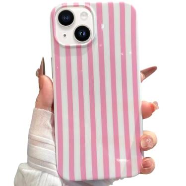 Imagem de Jmltech Capa para iPhone 14 Plus listrada para telefone feminino bonito feminino estética moda macia TPU fina à prova de choque capa rosa
