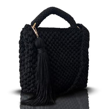 Imagem de Bolsa de ombro feminina de crochê feita à mão – Bolsa transversal de malha boho com borla, bolsa de tecido leve, bolsa casual elegante para uso diário e viagens