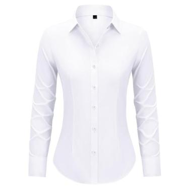 Imagem de Camisas de botão Vestido ajustado com várias partes superiores  branca