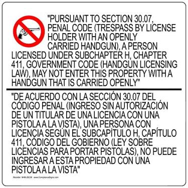 Imagem de ComplianceSigns. com Texas 30.07 Placa bilíngue oculta, 61 x 61 cm de alumínio para álcool/drogas/armas, feita nos EUA