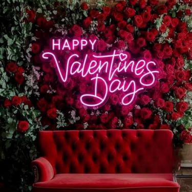 Imagem de Feliz Dia dos Namorados Sinal Neon Personalizado Sinal Neon Dia dos Namorados Romântico Led Luz Neon Quarto Decoração de Parede Decoração de Festa Presente Personalizado