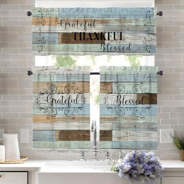 Imagem de WTQPLNMCB Conjunto de cortinas e sanefas de cozinha Farmhouse – Conjunto de 3 cortinas de cozinha rústicas vintage com 91 cm de comprimento com sanefa para janelas, bolso de varão, decoração de