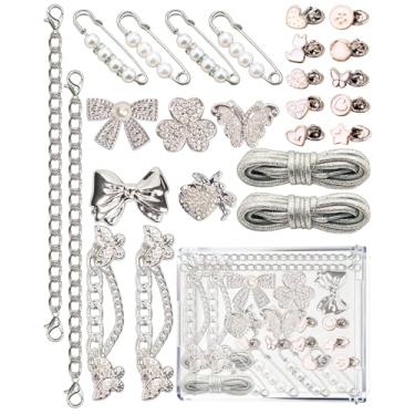 Imagem de Mon Caramel COYWX 25 peças de pingentes de flores para tênis meninas, pingentes brilhantes de pérolas para sapatos, meias de sucata, decoração e joias para sapatos, Prata, Small