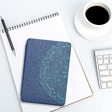 Imagem de Capa para Kindle Paperwhite 10ª Geração-2018, Couro PU fino, Smart Auto Wake/Sleep, serve apenas para Kindle Paperwhite 2018 10ª geração (modelo nº PQ94WIF), flores azuis