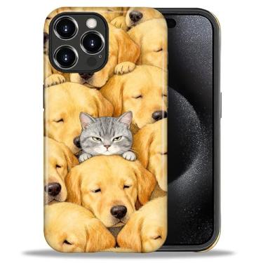Imagem de Goodsprout Capa para iPhone 16 Pro Max, capa rígida híbrida de 2 camadas + capa protetora de silicone - à prova de choque - O gato cinza estava deitado nas costas do labrador