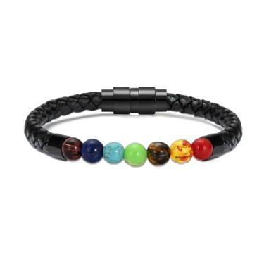 Imagem de mingkejw Pulseira de urna de pedra vulcânica para cinzas, joias de cremação para mulheres e homens, pulseira trançada de corda de couro genuíno com ferramenta de enchimento de 22 cm, 22cm, Couro, aço