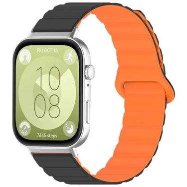 Imagem de Pulseira magnética de silicone brilhante para Huawei Watch Fit4 Pro/Fit4/Fit3 xDfind (preto e laranja)