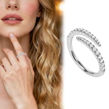 Imagem de Anéis de noivado femininos delicados de zircônia cúbica ajustáveis para mulheres, alianças de casamento de compromisso, de cristal moderno, Medium, Cristal, Cristal