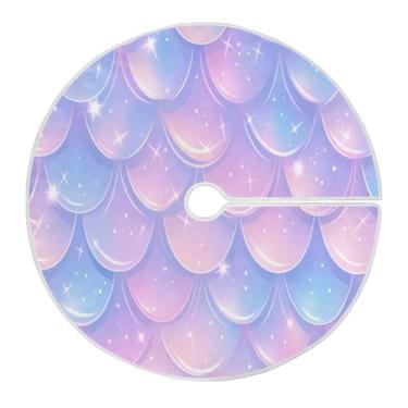 Imagem de Blueangle Saia de árvore de Natal com escamas de sereia de 120 cm - poliéster macio e resistente a rugas, decoração de férias para festas de Natal, árvore festiva e decoração de casa (722)