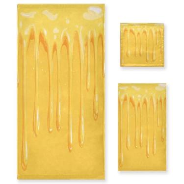 Imagem de Blueangle Conjunto de toalhas de creme de gotejamento de queijo amarelo - 3 peças de toalhas de banheiro macias absorventes para spa e decoração de casa (inclui banho, toalha de mão e toalha) #117