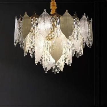 Imagem de Luminária pendente de cristal de luxo - Design moderno, minimalista e sofisticado | Ideal para sala de estar de villa, quarto principal criativo (60cm)