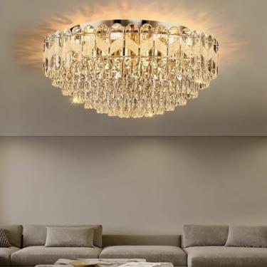 Imagem de Luminária de teto de cristal de luxo 2025 - Lustre moderno e minimalista de estilo europeu, redondo, para sala de estar, restaurante e quarto (teto redondo de 80 cm)