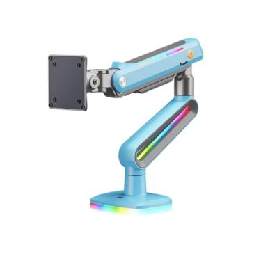 Imagem de Braço de monitor de jogos NB Designer para tela de 32 a 60 polegadas, carrega até 20 kg, VESA 75/100, RGB leve, resistente, ajustável em vários ângulos, alumínio premium, extensão de braço longo azul