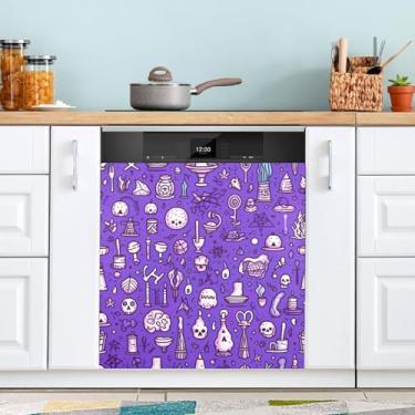 Imagem de ATTX Capa magnética de caveira para lava-louças, 58,4 cm C x 66 cm A, decoração da capa da máquina de lavar louça, decalques de armário doméstico e eletrodomésticos adesivos #101