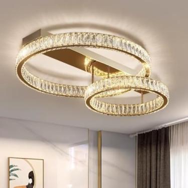 Imagem de Luminária de teto LED moderna e minimalista em estilo nórdico para quarto - Lâmpada de cristal super brilhante, nova luminária para quarto principal e sala de jantar (três círculos de 70 + 5