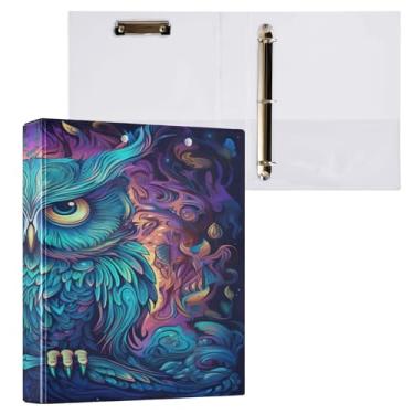 Imagem de ATTX Fichário com 3 anéis de coruja neon de 3 cm para papel tamanho carta, 21,6 cm x 28 cm, fichários de três anéis com prancheta para material de escritório #63