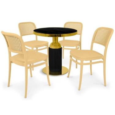Imagem de Conjunto Mesa de Jantar Redonda Imperial 70cm Preta com 4 Cadeiras Rom