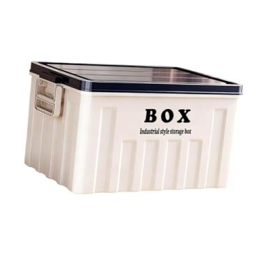 Imagem de Bothyi Caixa de armazenamento com tampa, recipiente multifuncional, organizador de porta-malas de carro para brinquedos, compras, sapatos, lanches, Branco Azul