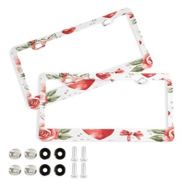 Imagem de SEHANY Molduras de placa de carro rosa dos namorados, capas de moldura de placa de carro de alumínio à prova de ferrugem com orifícios elípticos e parafusos serve para veículos padrão dos EUA tamanho